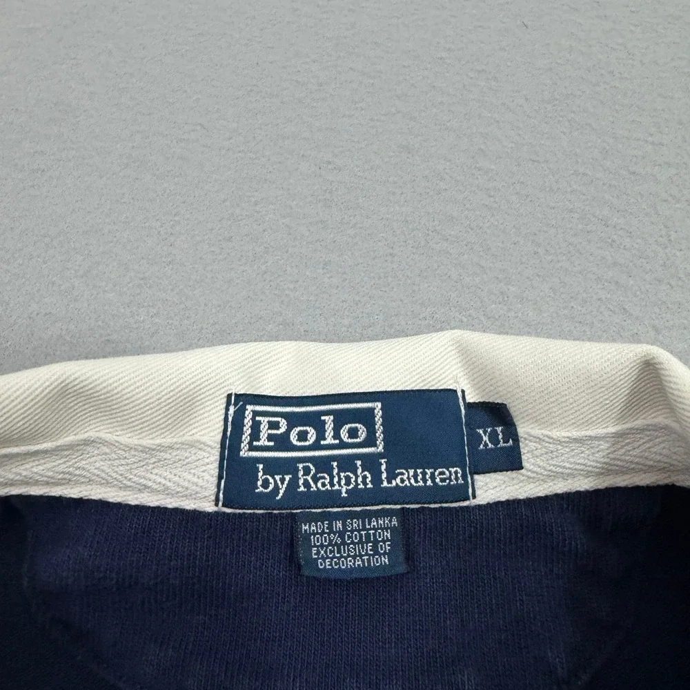 Vintage Polo Ralph Lauren Rugby Shirt XL Blue White Striped Crest Embroidered